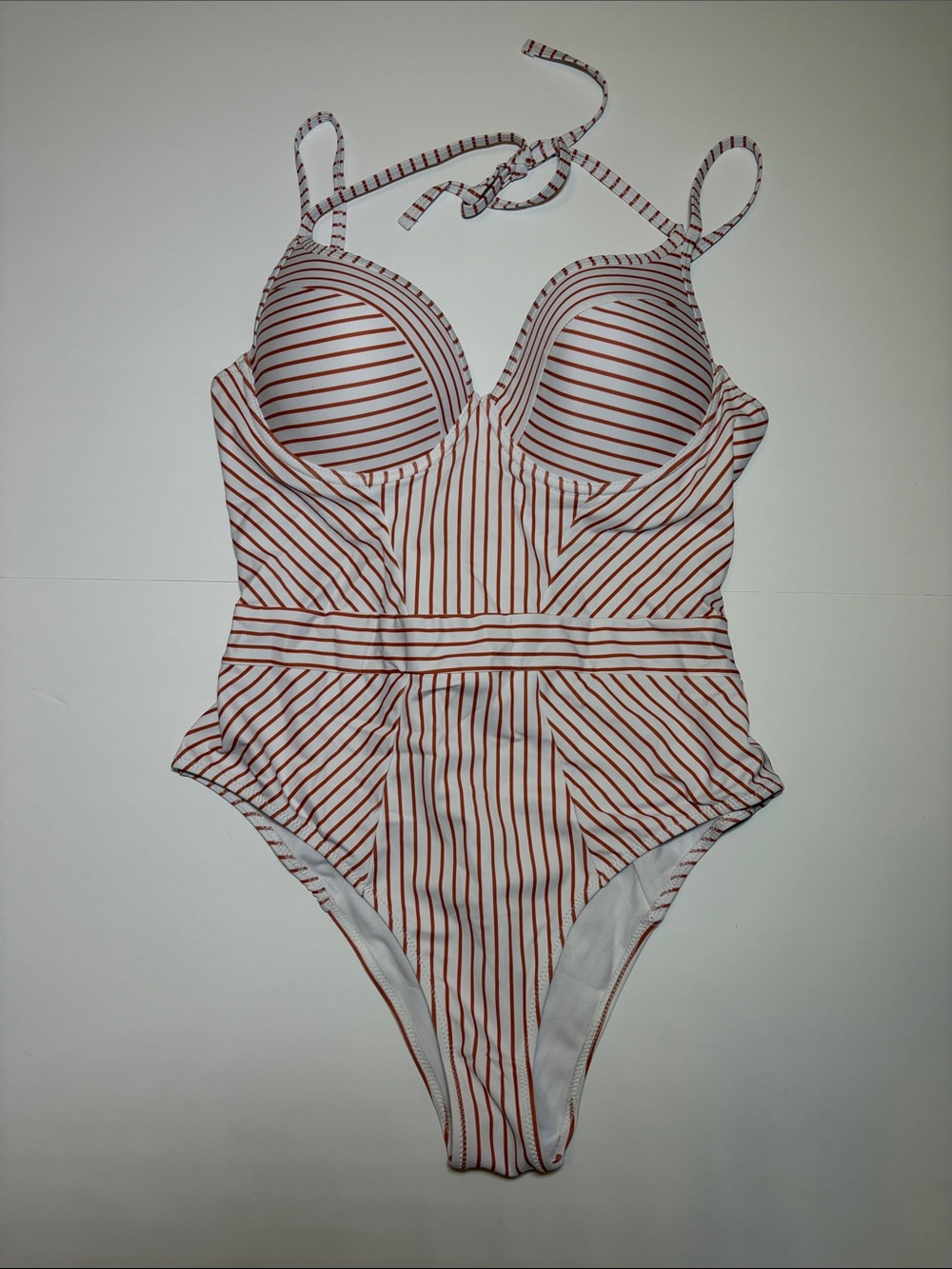 Cupshe Striped One-Piece Swimsuit in White and Rust